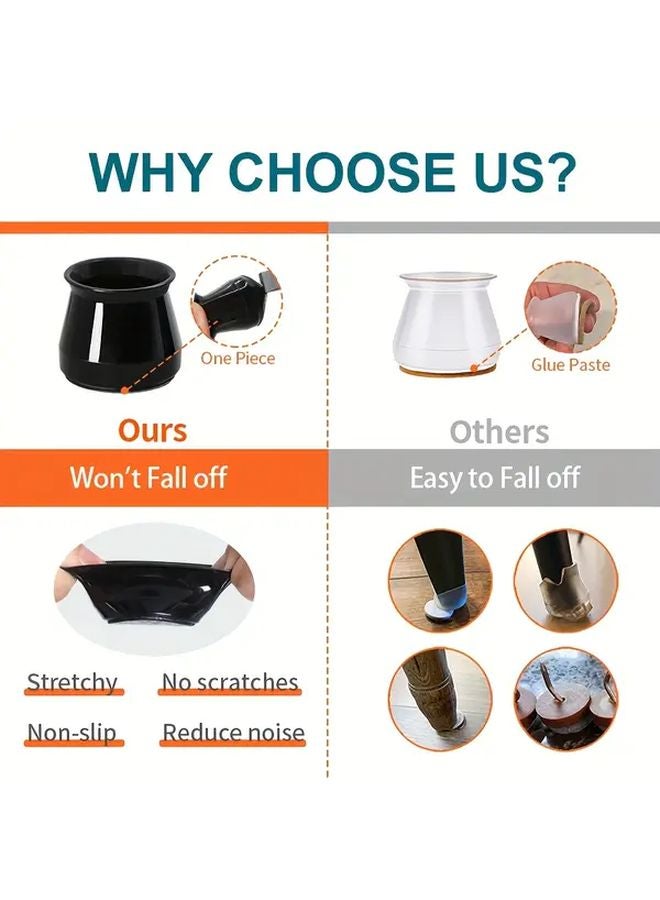 24 Pack XS Black Chair Leg Protectors Non Slip Scratch Free Furniture Pads - Image 2